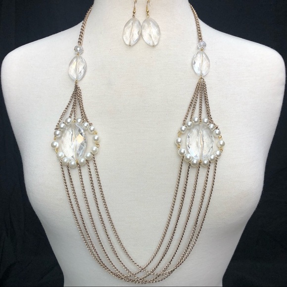 Fashion Jewelry Jewelry - Long Gold Chain Overlap Statement Necklace Set